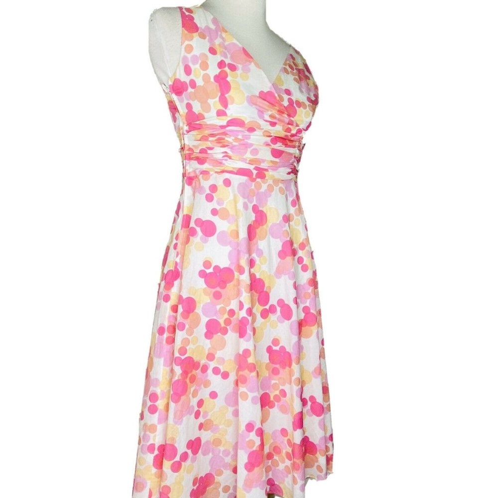 NEW Maggy London Dress Size 2 Pink Sleeveless Polka Dot A-Line Lined V neck - Picture 2 of 8